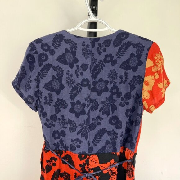 Sz EU40- Desigual Vevey Short Sleeve Abstract Floral Multicolor Midi Wrap Dress - Picture 7 of 16